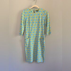 J. McLaughlin Catalyst Round Neck 3/4 Sleeve Sheath Dress | Size XS  | Pockets